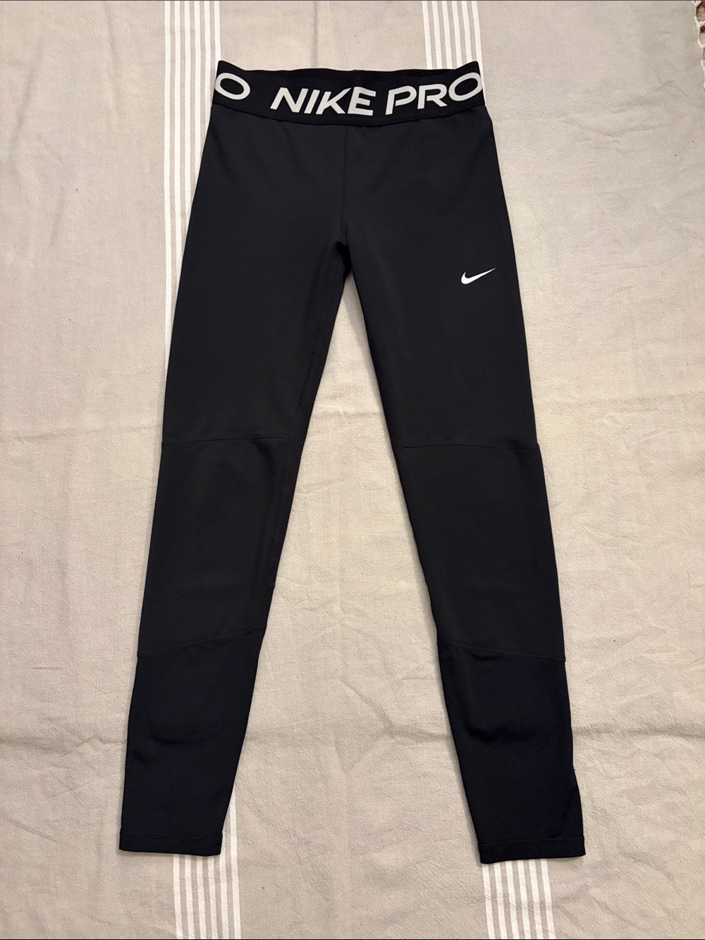 Girls Black Nike Pro Compression Leggings with Mesh Detail